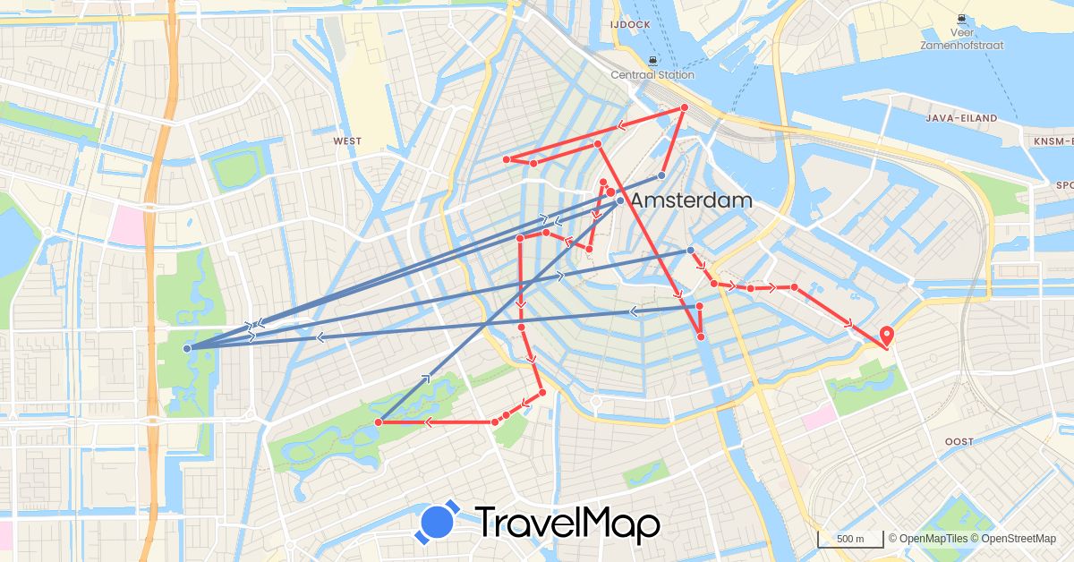 TravelMap itinerary: bus, cycling, hiking in Netherlands (Europe)
